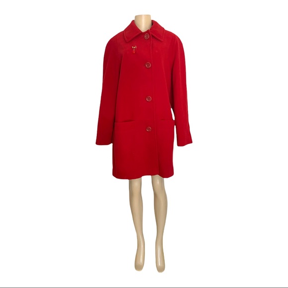 Jessica Bold Red Winter Pea Coat collared Classic Size 10 - Picture 3 of 7